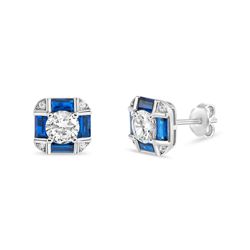 Sapphire-blue CZ Square 'Deco' Sterling Stud Earrings Sapphire-blue CZ Square 'Deco' Sterling Stud Earrings